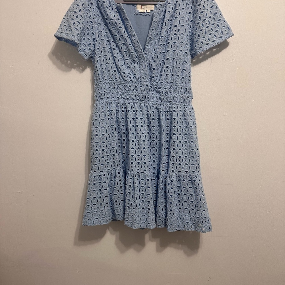 Anthropologie Somerset Light Blue Eyelet Lace V-Neck Dress